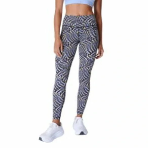 Sweaty Betty Power Gym Full Length Leggings in Blue Fluid Check Print Size 6 - Picture 1 of 11